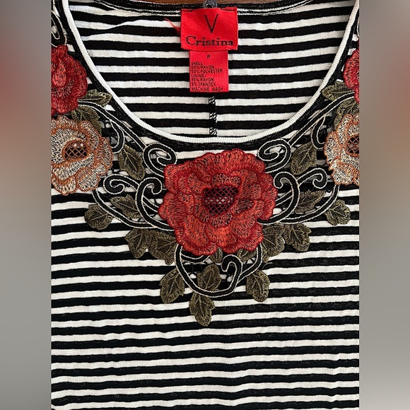 V Christina Embroidered Striped Top - Picture 2 of 3